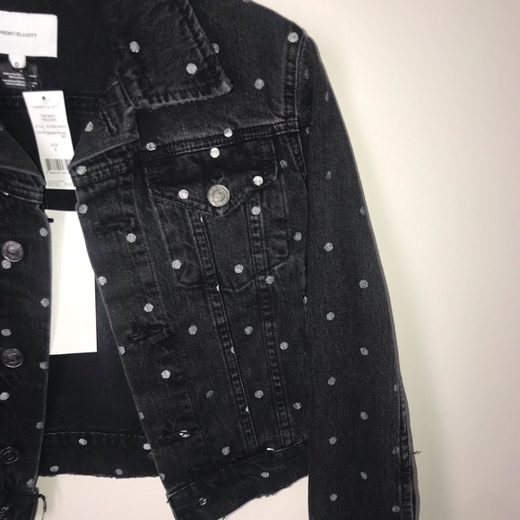 Current Elliot Baby Trucker Black Denim jacket with white polka dots. Women’s 0 - Picture 7 of 10